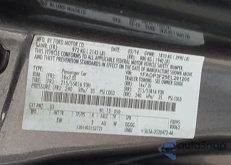 2014 Ford Focus Se из США, поврежденный, VIN 1FADP3F28EL291205